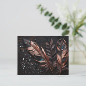 Carte Postale Plumes décoratives roses et noires & strass (Debout devant)