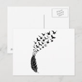 Carte Postale Plumes noires avec oiseaux volants (Devant / Derrière)