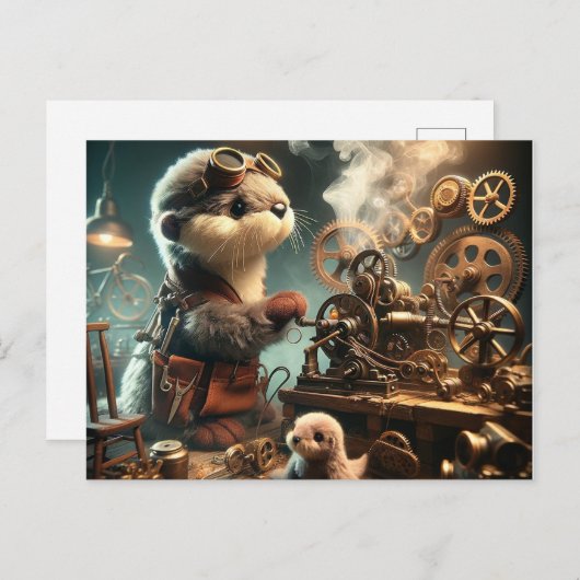 Carte Postale Plush Steampunk Otter et Seal (Devant / Derrière)