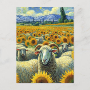 Carte Postale Plusieurs moutons dans le champ de tournesol Van G