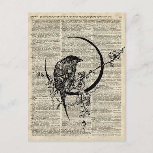 Carte Postale Pochoir d'oiseaux de Corbeau noir sur l'ancienne p (Devant)