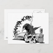 Carte Postale Poe Nevermore Corbeau Crâne & Livre (Devant / Derrière)