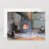 Carte Postale Poêle à bois avec chat (Devant / Derrière)
