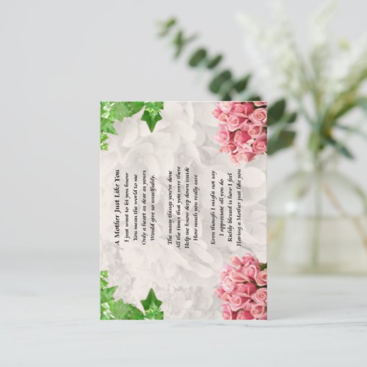 Carte Postale Poème Mère - Design de fleurs (Debout devant)