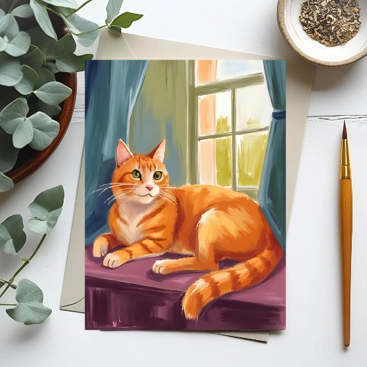 Carte Postale Poète d'aquarelle de chat Tabange orange