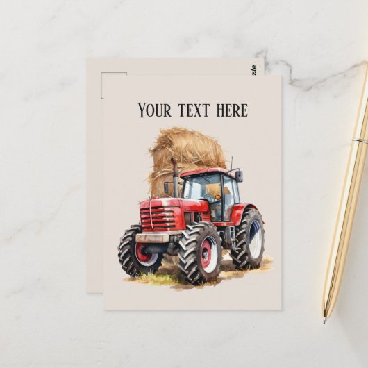 Carte Postale Poil cool et tracteur ajouter du texte Agriculteur (Devant/Arrière en situation)