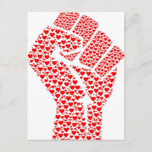 Carte Postale Poing d'amour - Poing serré fait de coeurs rouges