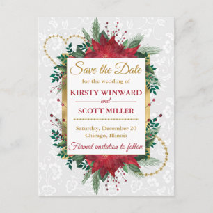 Carte Postale Poinsettia Aquarelle Mariage Hivernal Enregistrez