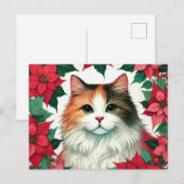 Carte Postale Poinsettia Calico Cat Noël (Devant / Derrière)