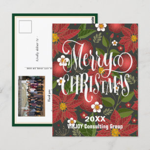 Carte Postale Poinsettia Floral Élégant Script Photo Business