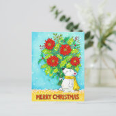 Carte Postale Poinsettia Joyeux Ours de Noël (Debout devant)