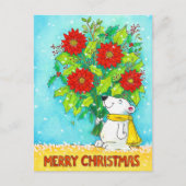 Carte Postale Poinsettia Joyeux Ours de Noël (Devant)