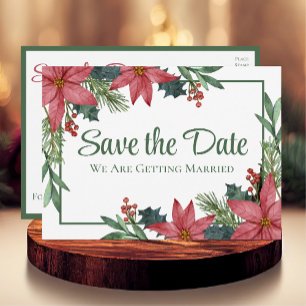 Carte Postale Poinsettia Noël Mariage Floral Enregistrer La Date