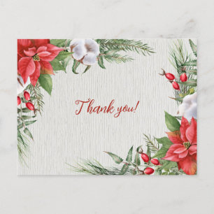 Carte Postale Poinsettia Rouge Feuilles Vertes Mariage 