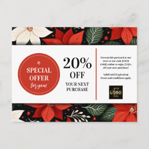 Carte Postale Poinsettias Noël Coupon personnalisé Remise
