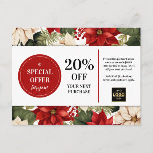Carte Postale Poinsettias Noël Coupon personnalisé Remise