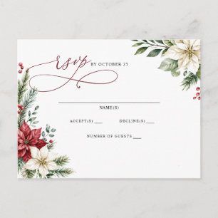 Carte Postale Poinsettias Pommes de pin Mariage botanique de Noë