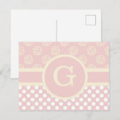 Carte Postale Point Polka monogramme et Rose unique (Devant / Derrière)