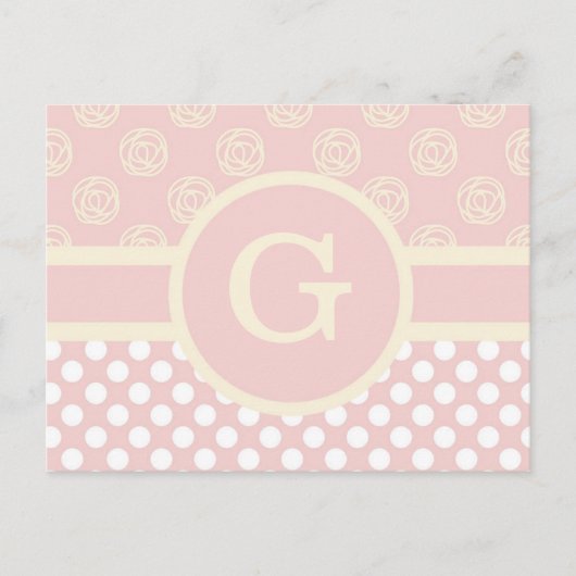 Carte Postale Point Polka monogramme et Rose unique (Devant)