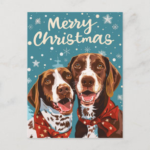 Carte Postale Pointeur à cheveux allemand Joyeux Noël
