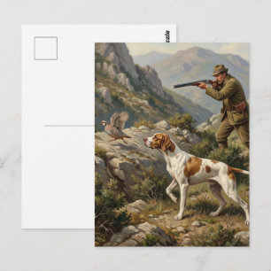 Carte Postale Pointeur Anglais, chasse à la perdrix