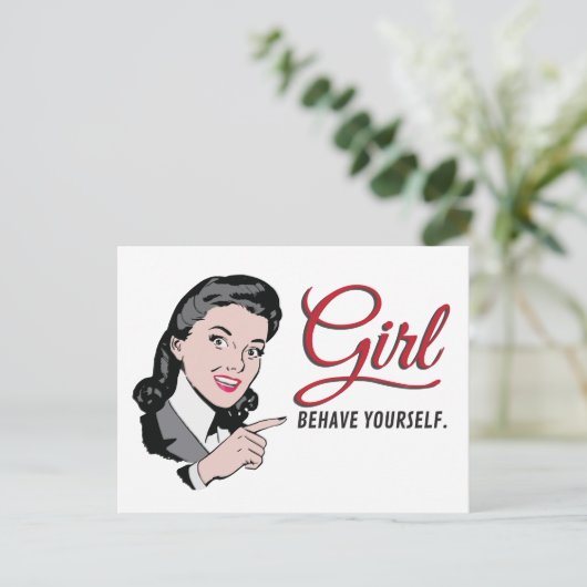 Carte Postale Pointeur femme avec texte Fille, se comporter (Debout devant)