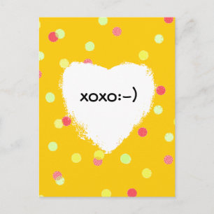 Carte Postale points colorés et forme de coeur blanc xoxo