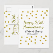 Carte Postale Points dorés scintillants joyeux 20e anniversaire  (Devant / Derrière)