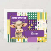 Carte Postale Points et lignes de vaches et rétro Joyeux anniver (Devant / Derrière)