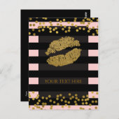Carte Postale Points Faux Gold Faux Foil Blushing Rose & Black S (Devant / Derrière)
