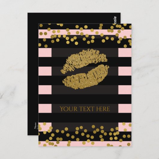 Carte Postale Points Faux Gold Faux Foil Blushing Rose & Black S (Devant / Derrière)