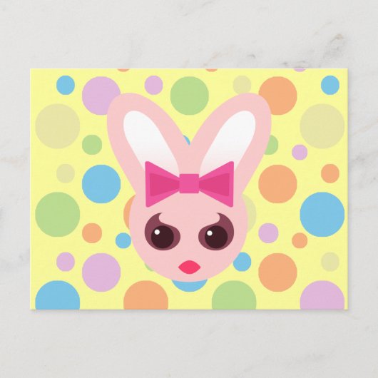 Carte Postale Points Kawaii Sassy Bunny Pink Bow & Mod (Devant)