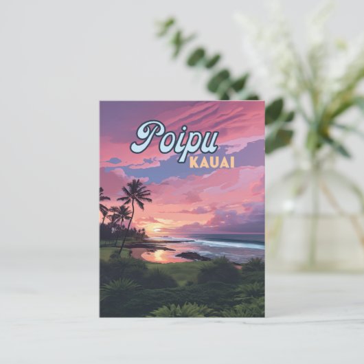 Carte Postale Poipu Kauai Hawaii Plage Palmiers Rétro (Debout devant)