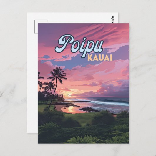 Carte Postale Poipu Kauai Hawaii Plage Palmiers Rétro (Devant / Derrière)