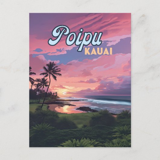 Carte Postale Poipu Kauai Hawaii Plage Palmiers Rétro (Devant)