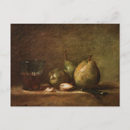 Carte Postale Poires, noix et verre de vin par Jean Chardin P (Devant)