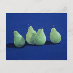 Carte Postale Poires sur un tissu bleu