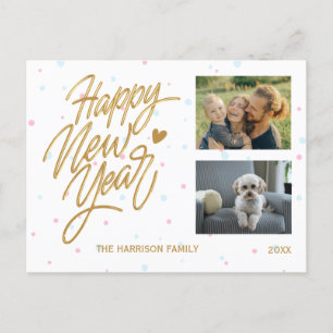 Carte Postale Pois Deux photos Calligraphie du Nouvel An