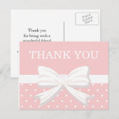 Carte Postale Pois roses et blancs & Bow Anniversaire Merci (Devant / Derrière)