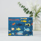 Carte Postale Poisson Abstrait, BIENVENUE, ajouter du texte (Debout devant)