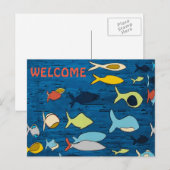 Carte Postale Poisson Abstrait, BIENVENUE, ajouter du texte (Devant / Derrière)
