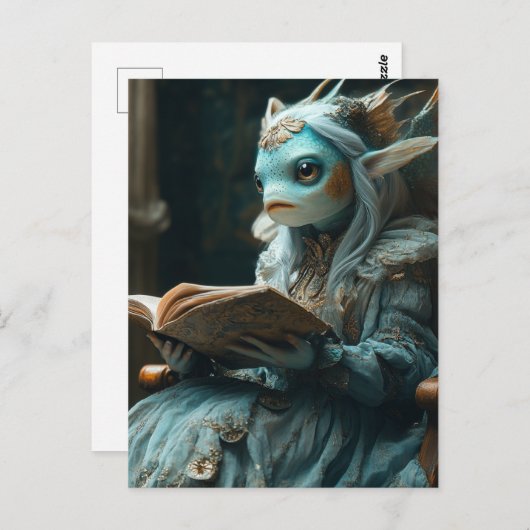 Carte Postale Poisson adorable lire un livre (Devant / Derrière)