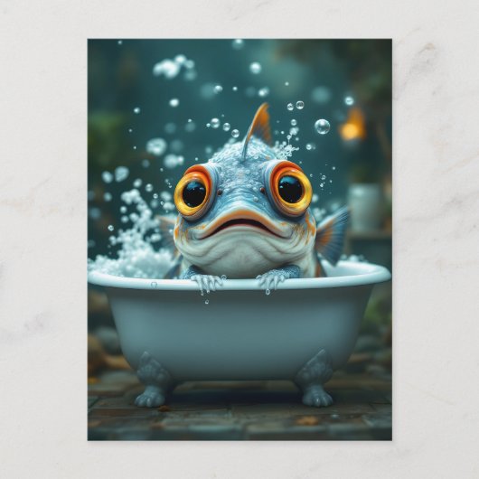 Carte Postale Poisson amusant dans le bain (Devant)