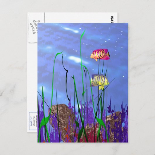 Carte Postale Poisson-ange 3d coloré (Devant / Derrière)