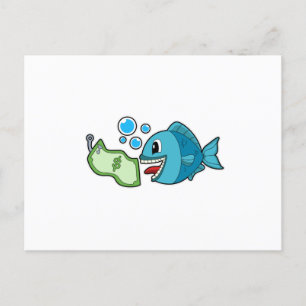 Carte Postale Poisson avec billet de banque