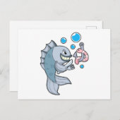 Carte Postale Poisson avec hameçon et ver de poisson (Devant / Derrière)