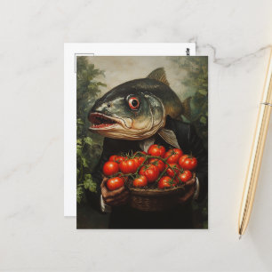 Carte Postale Poisson avec panier rempli de tomates