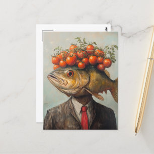 Carte Postale Poisson avec tomates sur la tête