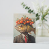 Carte Postale Poisson avec tomates sur la tête (Debout devant)