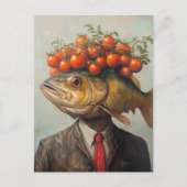 Carte Postale Poisson avec tomates sur la tête (Devant)